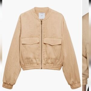 Mango ✨️ Women's Tan Flowy Bomber Jacket Size XS